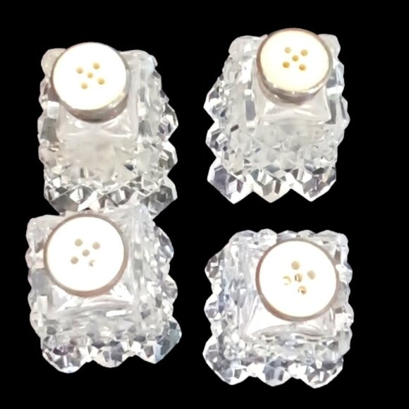 2 Pair Molded Crystal Diamond Pattern Salt & Pepper Shakers Silver & M.O.P. Tops - Picture 2 of 8